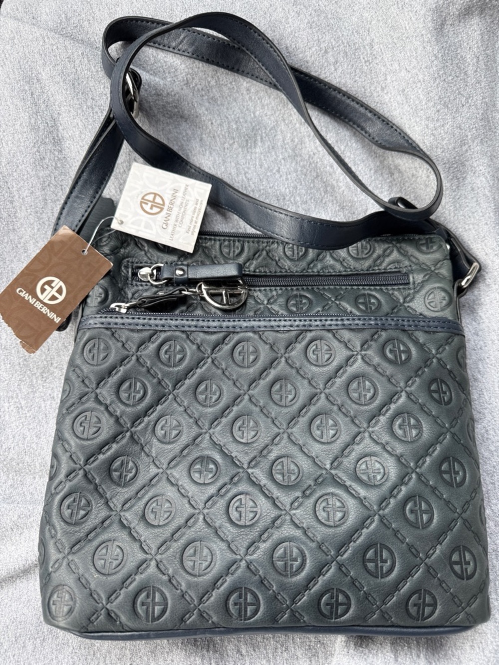 NWT Giani Bernini Navy Quilted Logo Leather Crossbody Bag
